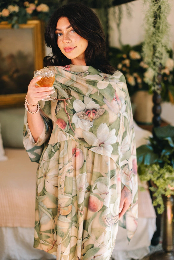 Fleur De Soleil Scarf with Magnolia Floral Print & Butterfly Pre-Order Ships In March 2026