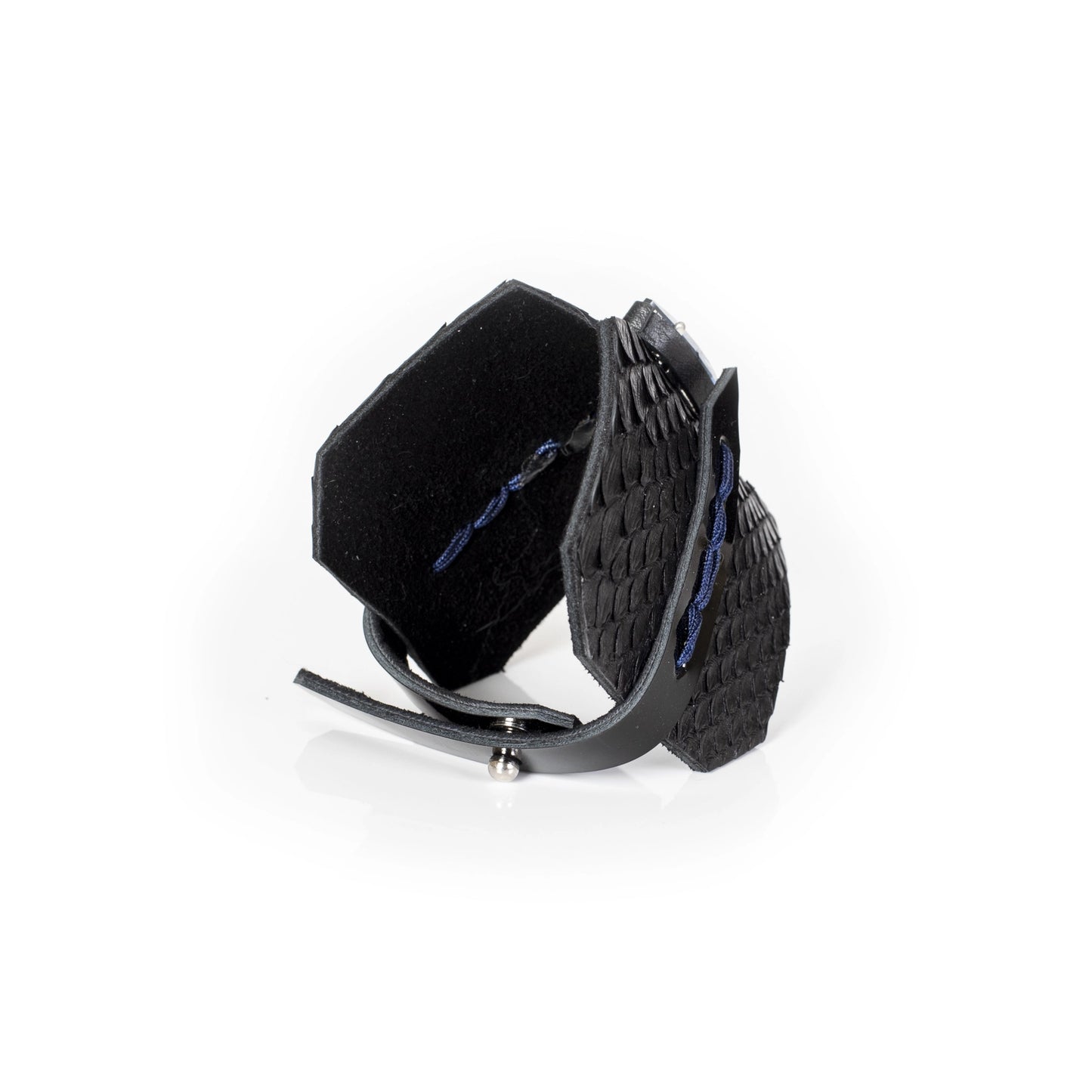 The Blue Crystal Black Leather Cuff Bracelet