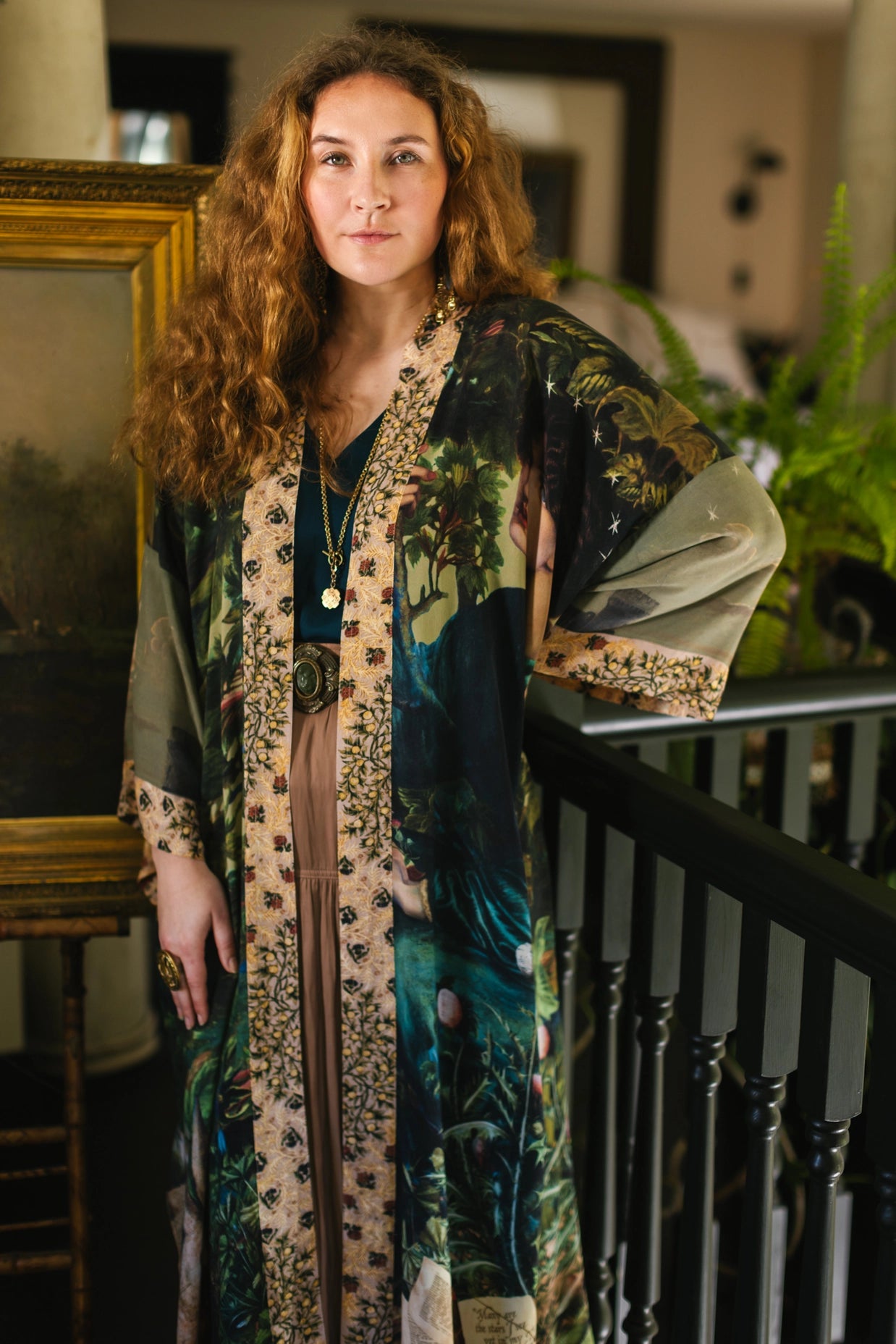 Bella Notte Bamboo Kimono Duster Robe with Rabbit and Moon - Preorder Ships August 1 - 30th