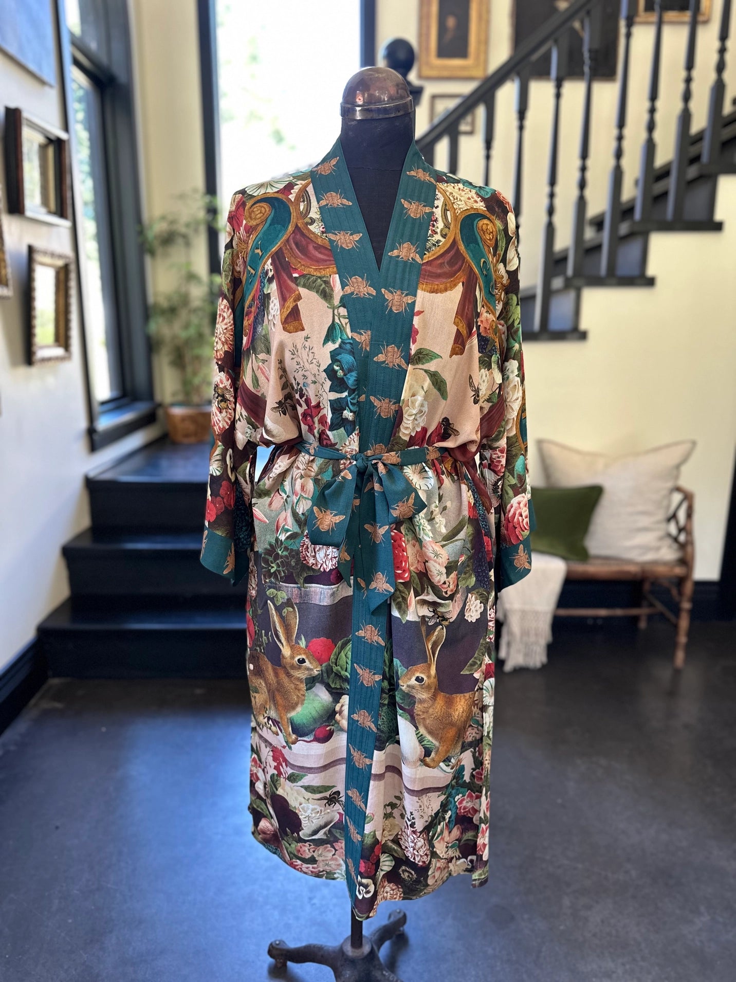 Stay Gold Floral Bamboo Kimono Duster Robe w/ Rabbit & Bees Pre-Order - Ships March 2025