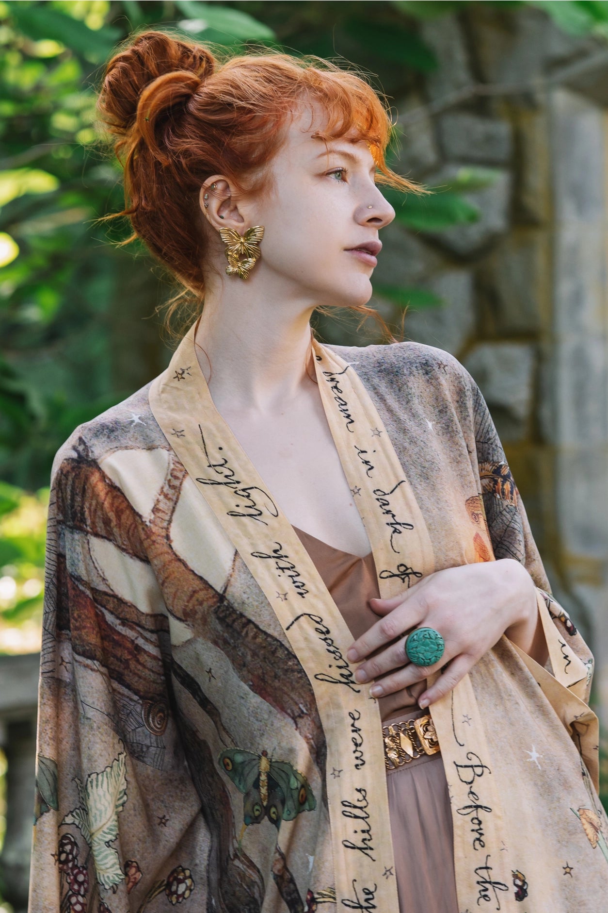 Lovelight Opera Duster Kimono Robe W/Woodland Deer & Swallow - Pre Order - Ships Late October 2025