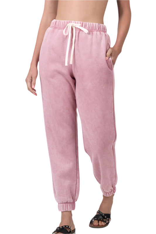 Acid Mineral Washed Fleece Sweatpants with Pockets
