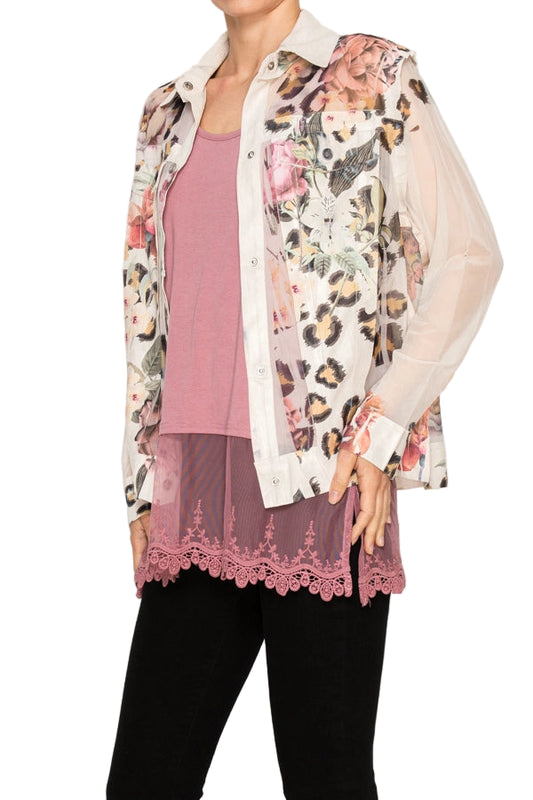Leo Rose Buttery Faux Suede Mesh Trimmed Detailed Jacket - Ships Late September