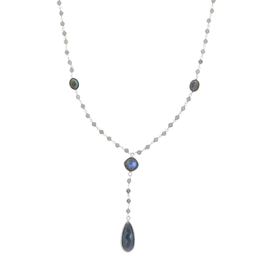 925 Sterling Silver Labradorite Gemstones Chain Necklace