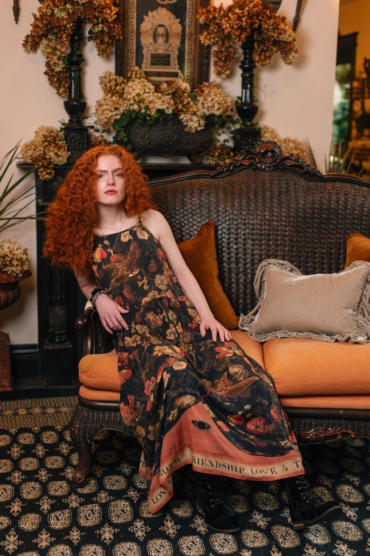 Heart of Gold Bohéme Long Maxi Slip Dress w/ Sacred Heart Pre-Order Ships In September