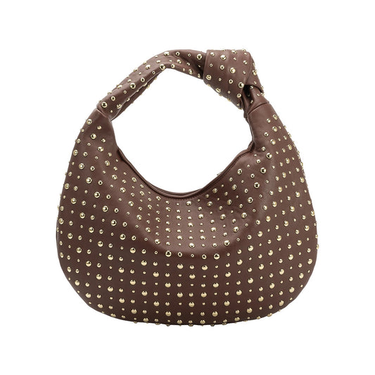 Melie Bianco Brigitte Large Studded Chocolate Shoulder Bag