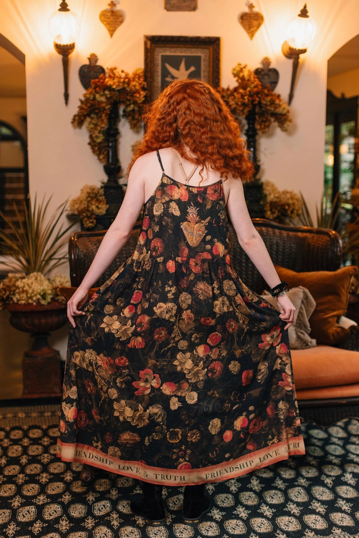 Heart of Gold Bohéme Long Maxi Slip Dress w/ Sacred Heart Pre-Order Ships In September