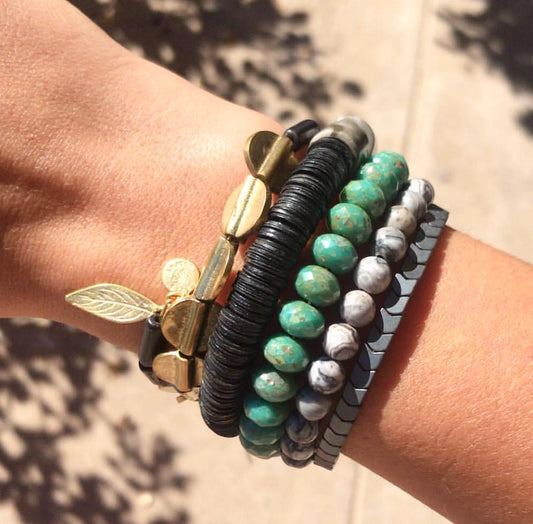 Magnesite and Brass Wrap Bracelet