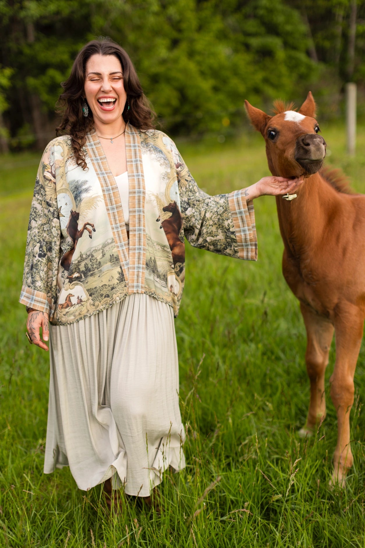 Born To Run Pixie Duster Crop Kimono Horse & Flower Print - Pre-Order - Ships In September