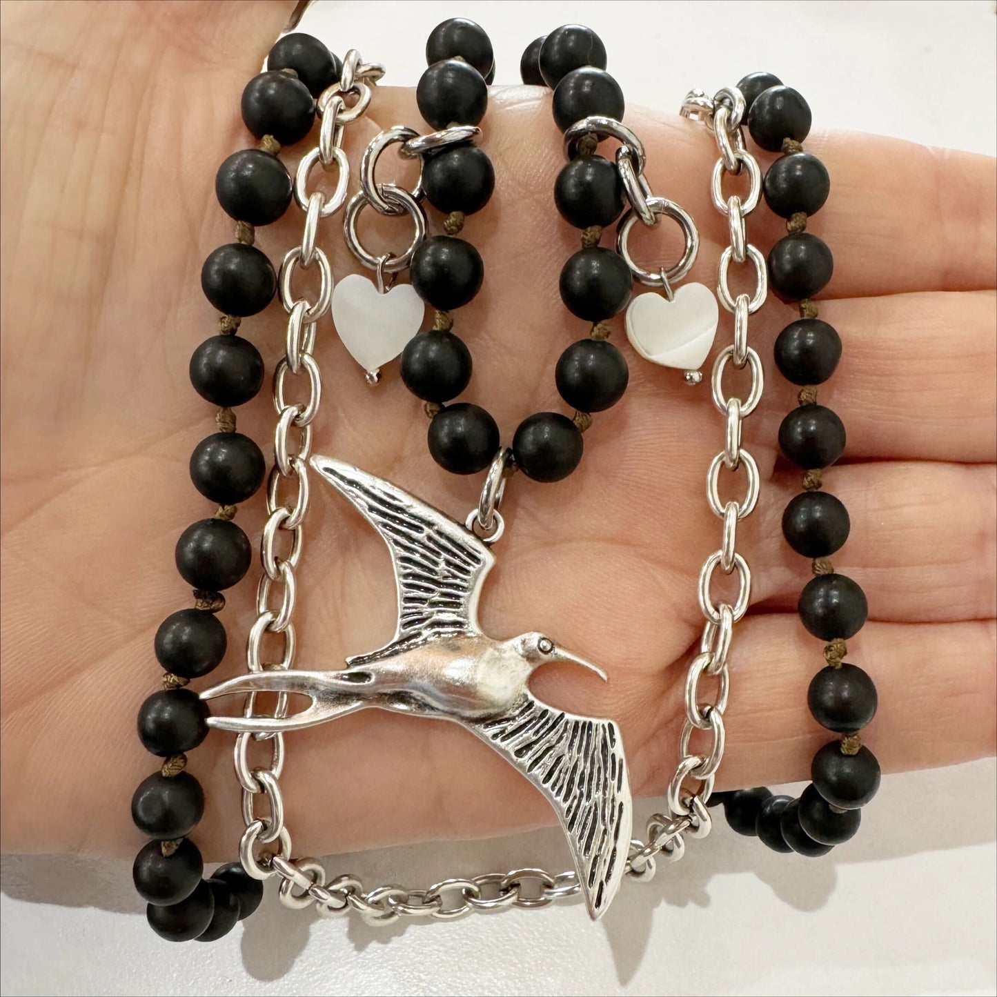 I Am Enough Bird Long Chain Fusion Mantra Necklace