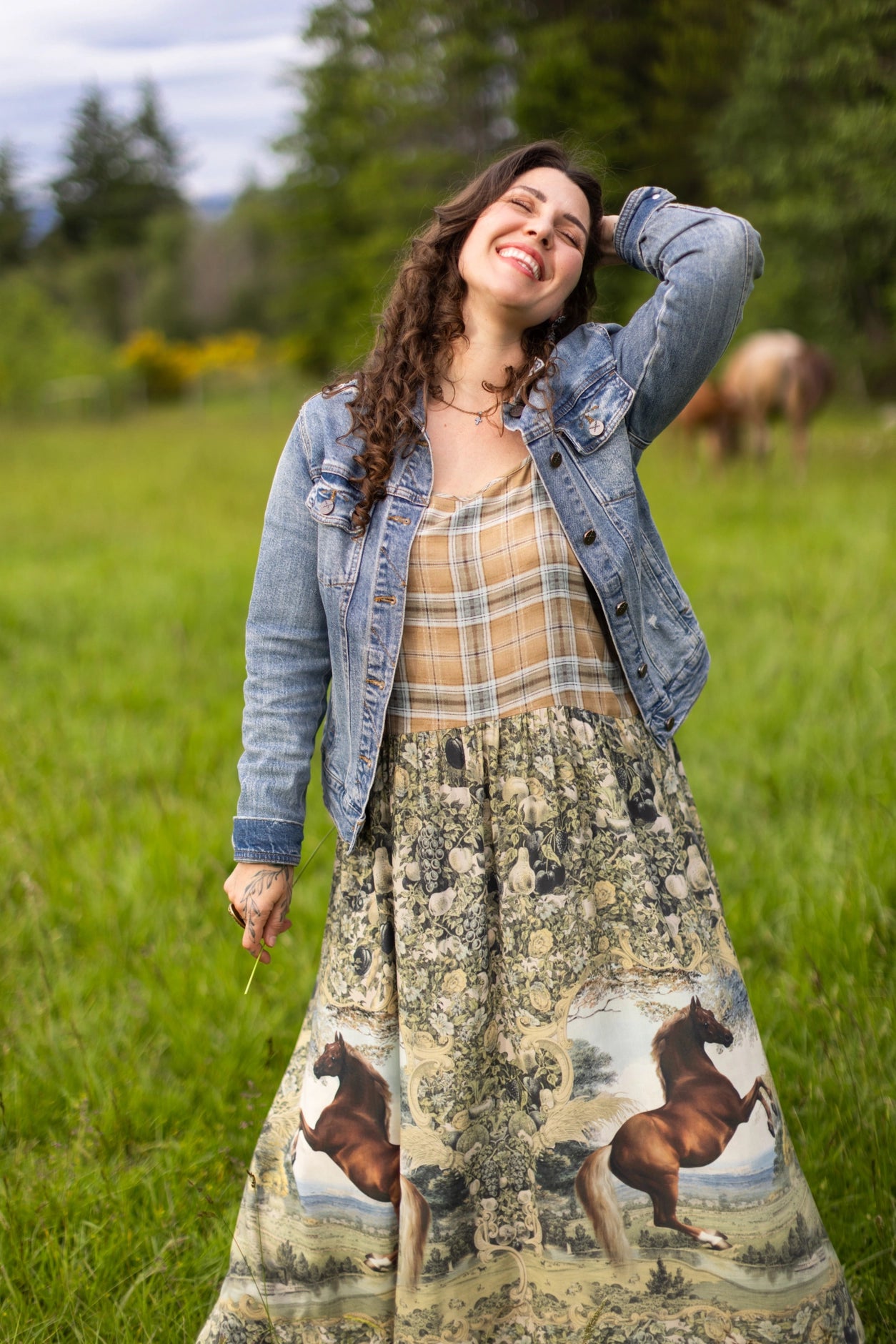 Born To Run Bohéme Reversible Long Maxi Slip Dress Horse & Plaid - Pre-Order - Ships In August