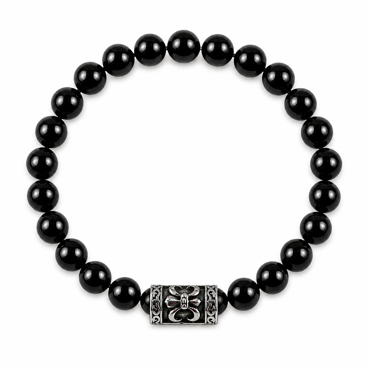 Black Tourmaline Fleur De Lis Gemstone Bracelet