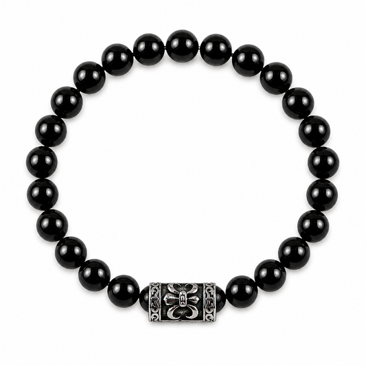 Black Tourmaline Fleur De Lis Gemstone Bracelet