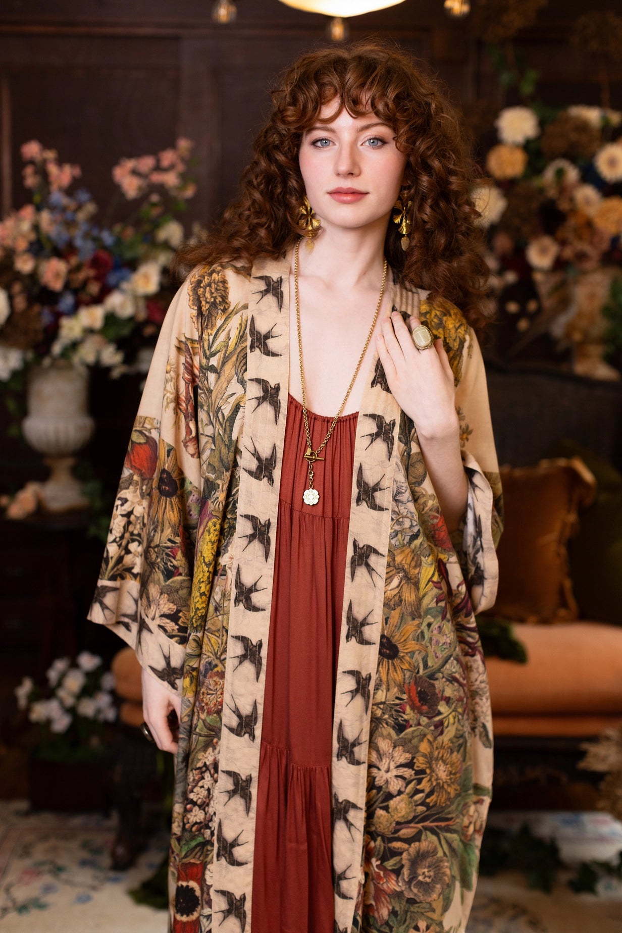 Golden Hour Opera Duster Kimono Robe w/ Floral Print - Pre-Order - Ships August 2026