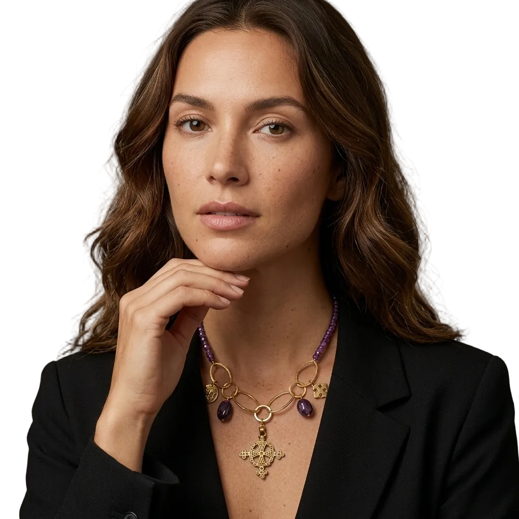 Long Layered Amythyst Boho Necklace
