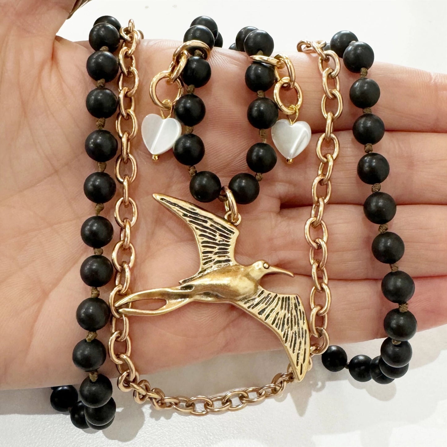 I Am Enough Bird Long Chain Fusion Mantra Necklace