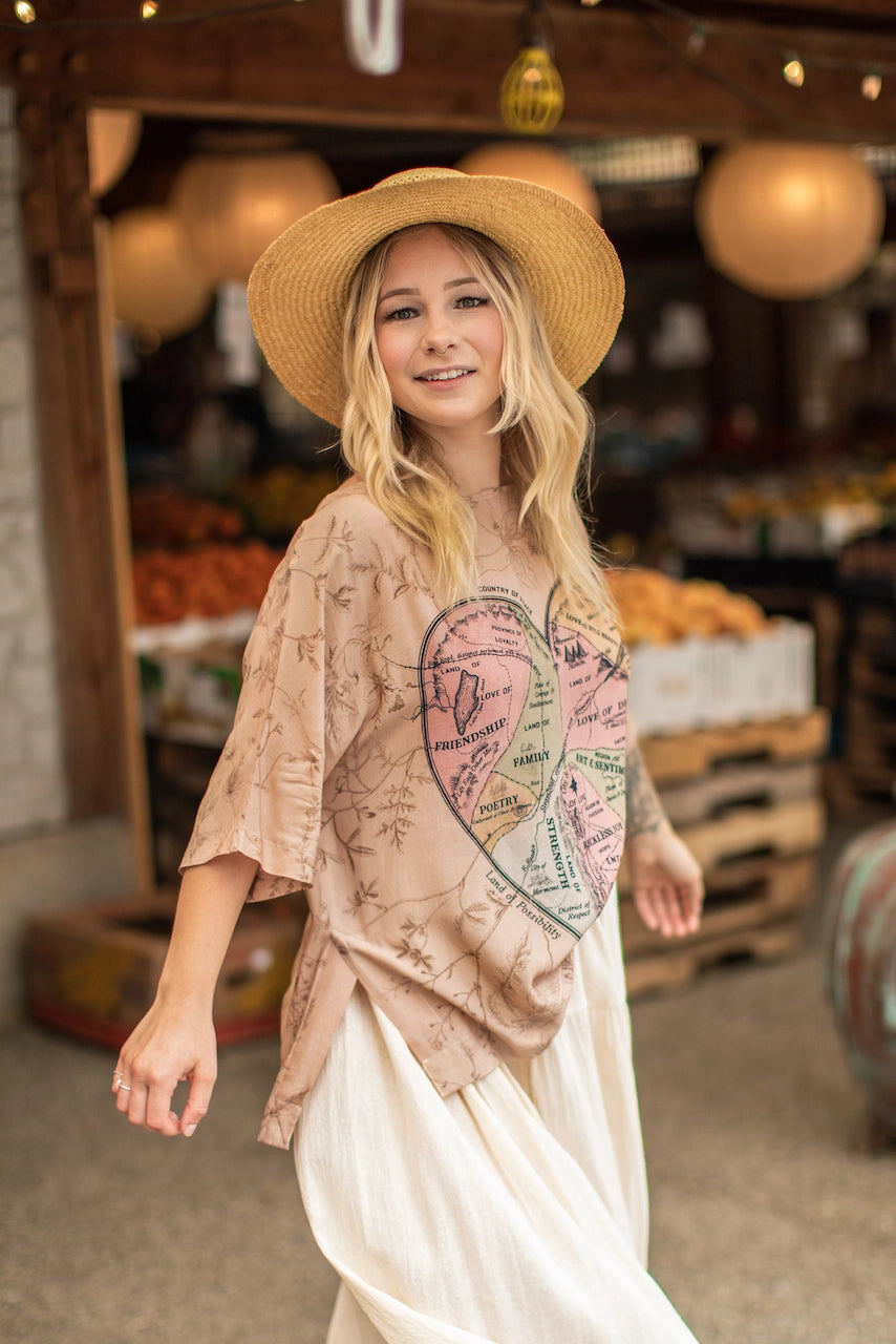 Market Of Stars -  Map of My Heart Bohemian Tee Luxe Bamboo Tunic Shirt