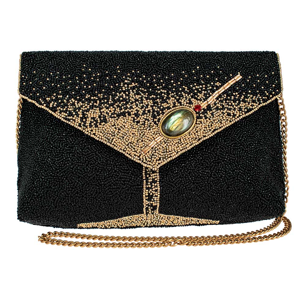 Mary Frances - Olive You Beaded Martini Glass Crossbody Clutch