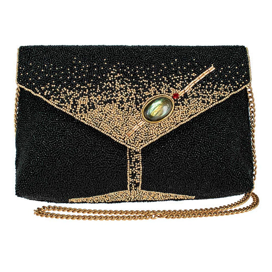 Mary Frances - Olive You Beaded Martini Glass Crossbody Clutch