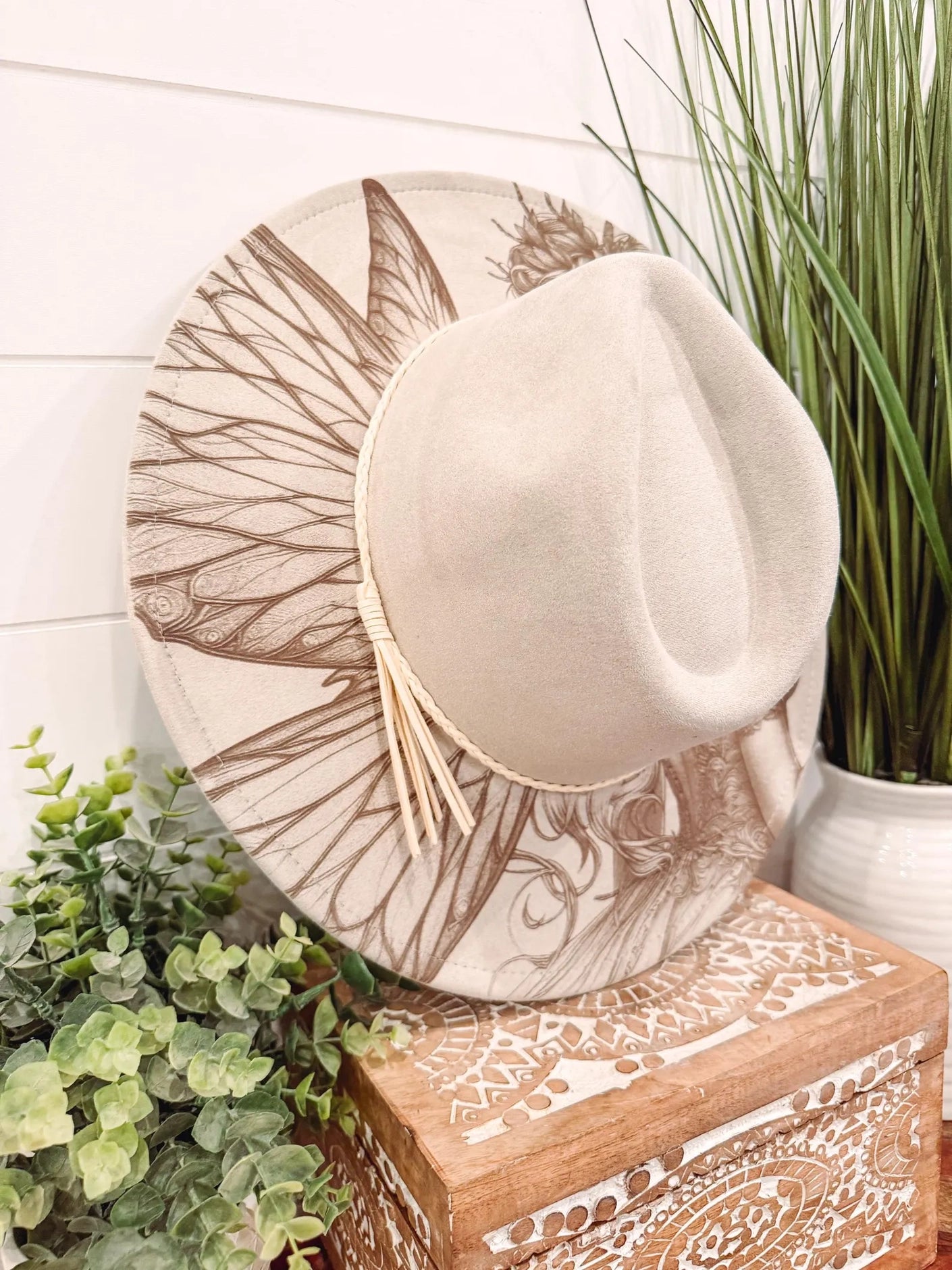 Fairy Burned Hat, Floral Engraved Cowboy Hat, Burned Fedora, Engraved Suede Hat, Boho Hat, Vegan Suede
