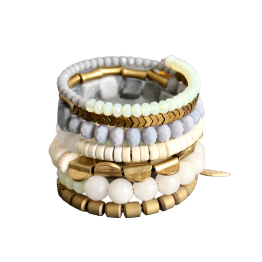 Gemstone Gray, White, and Brass Wrap Bracelet