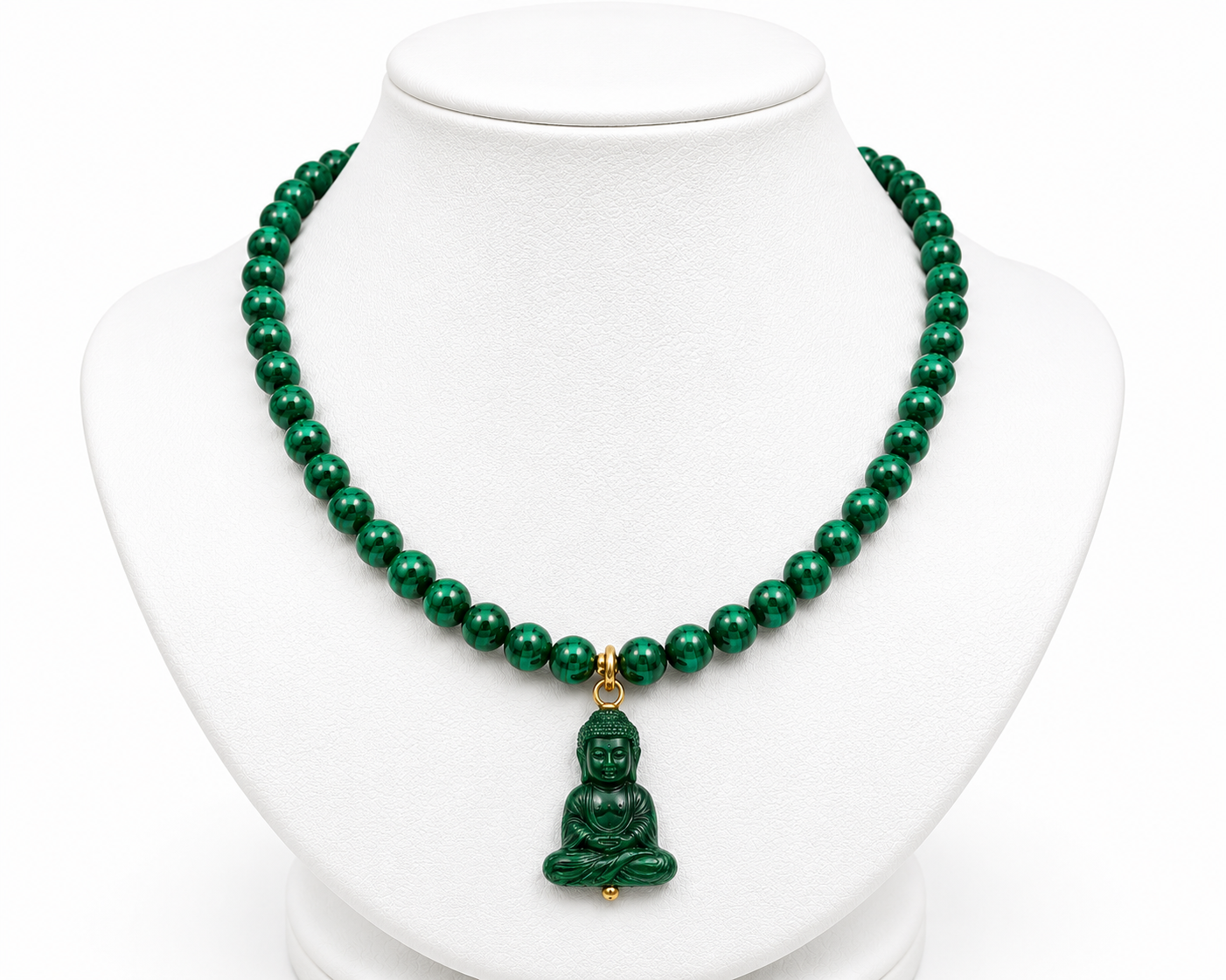 Malachite Beaded Buddha Gemstone Necklace