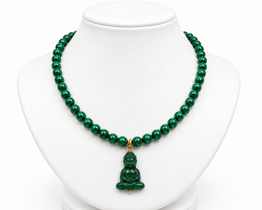Malachite Beaded Buddha Gemstone Necklace
