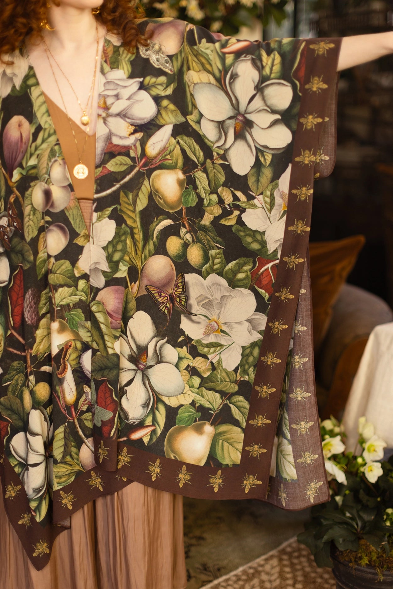Fleur De Lune Goddess Starduster Kimono w/ Florals & Bees- Pre-Order - Ships In September