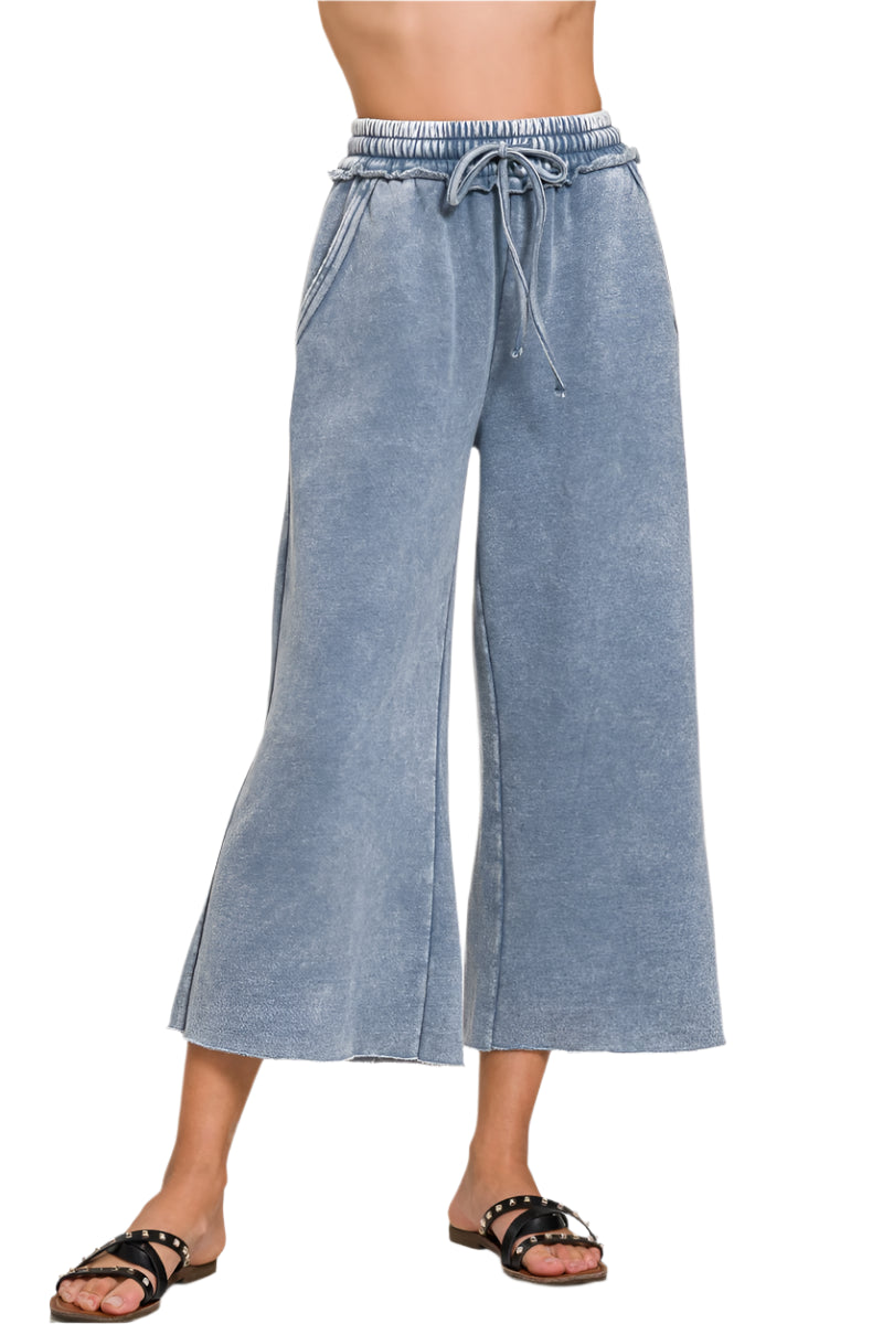 Cropped Acid Mineral Washed Sweatpants with Pockets