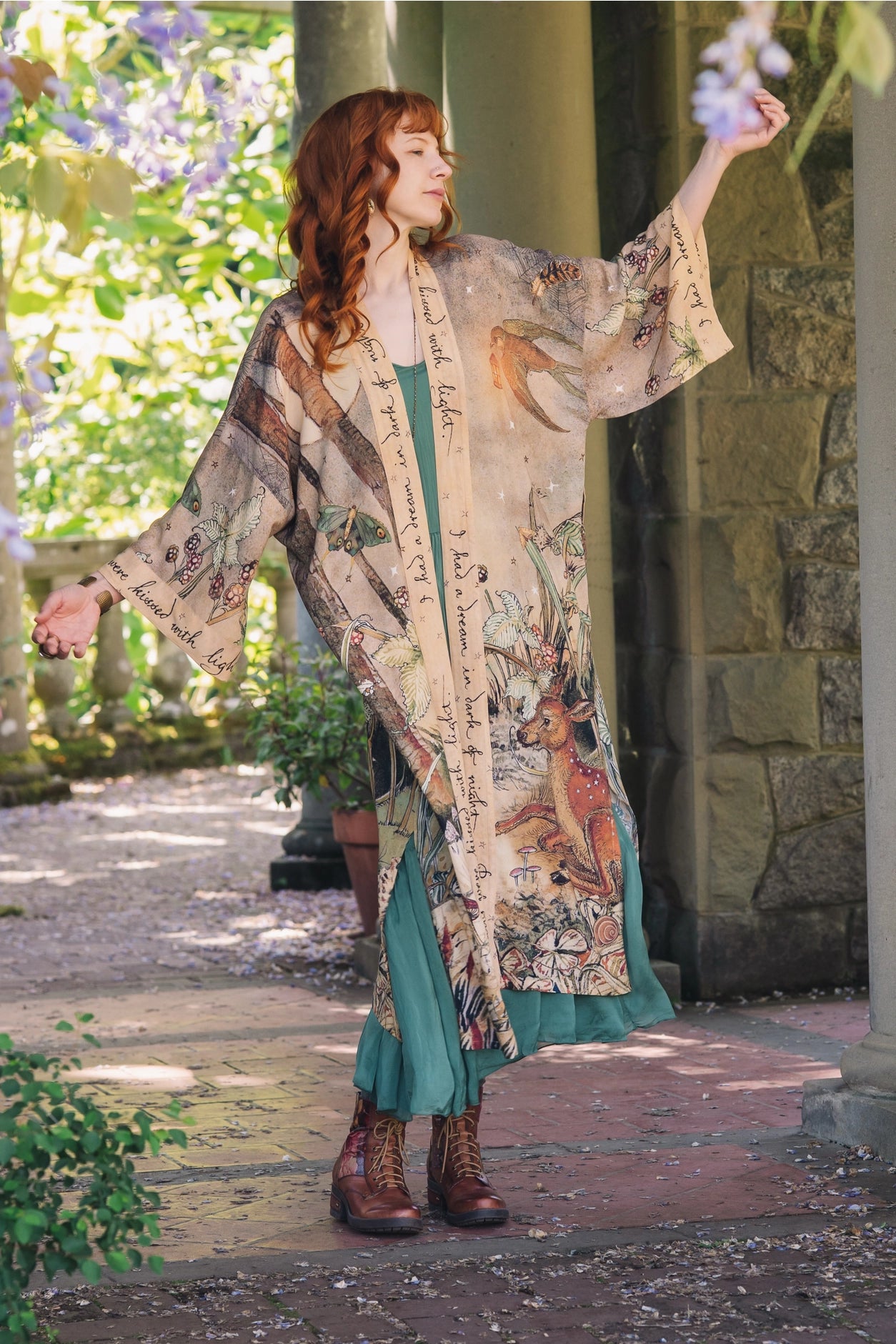 Lovelight Opera Duster Kimono Robe W/Woodland Deer & Swallow - Pre Order - Ships Late October 2025