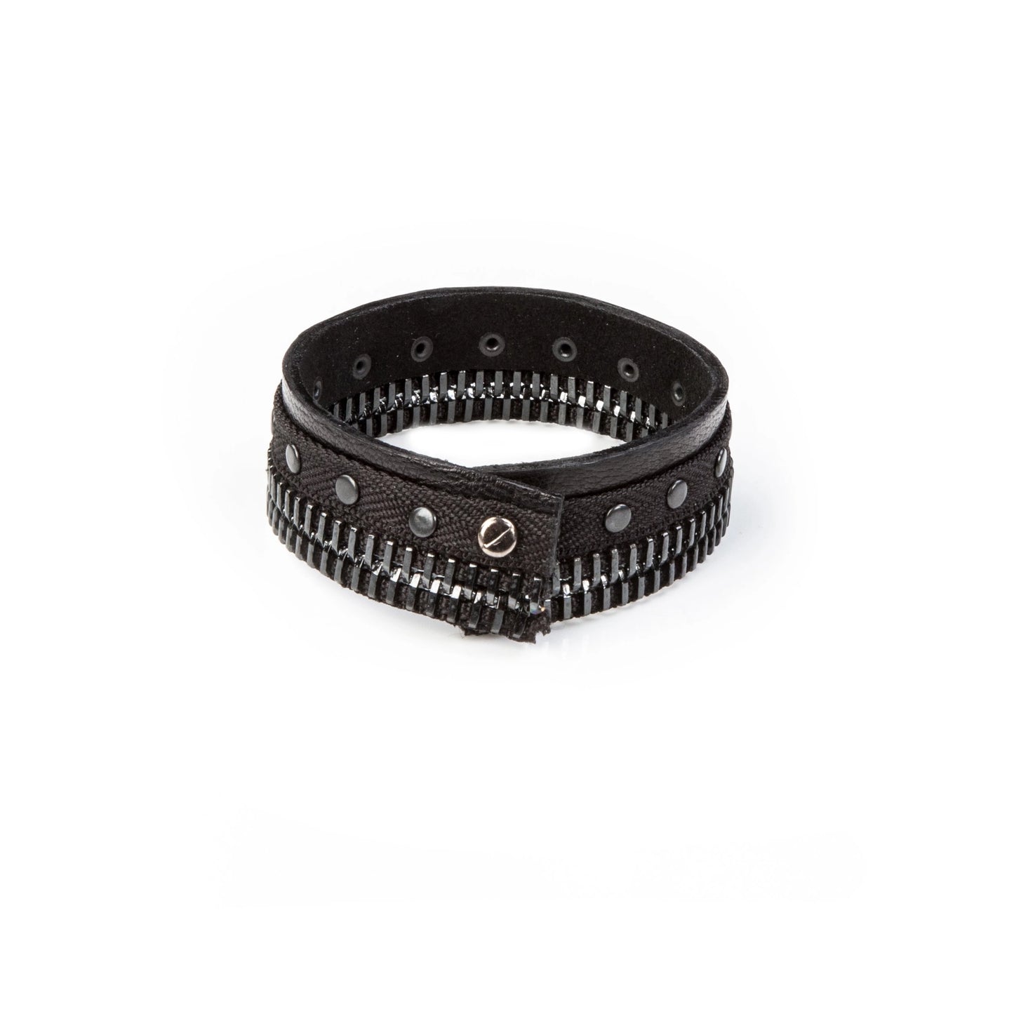 The Black Zipper Leather Cuff Bracelet