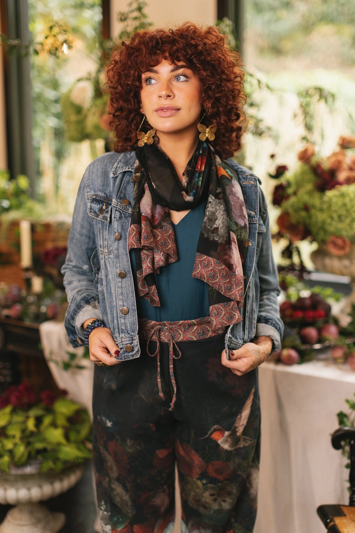 The Storyteller Scarf with Sunflowers and Pottery Print