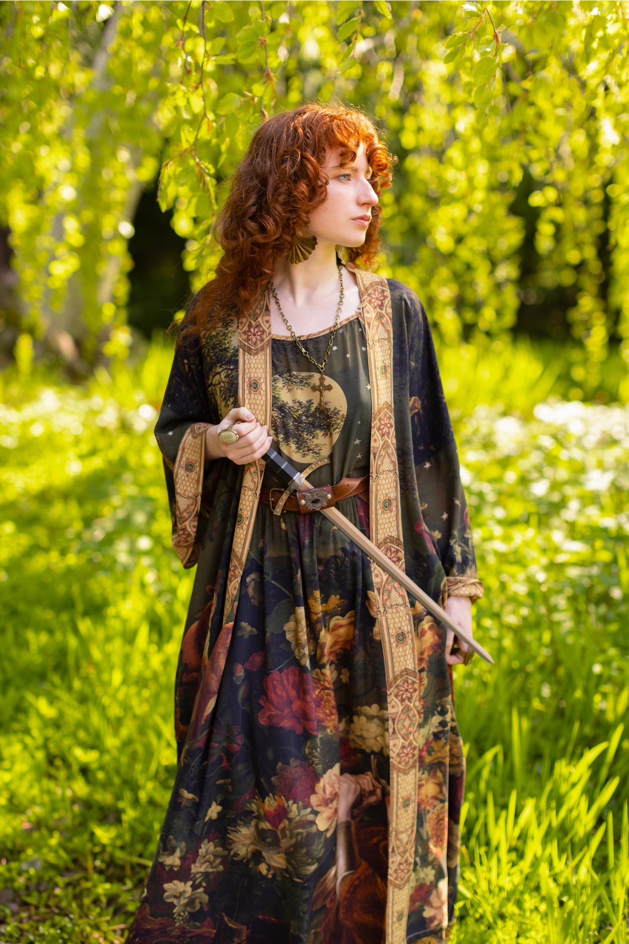The Messenger Long Maxi Slip Dress w/ Joan of Arc & Florals - Pre-Order Ships September2025