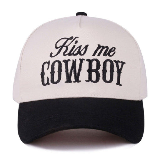 Kiss Me Cowboy Two Tone Canvas Cotton Cap & Colors - Available in 5 Colors