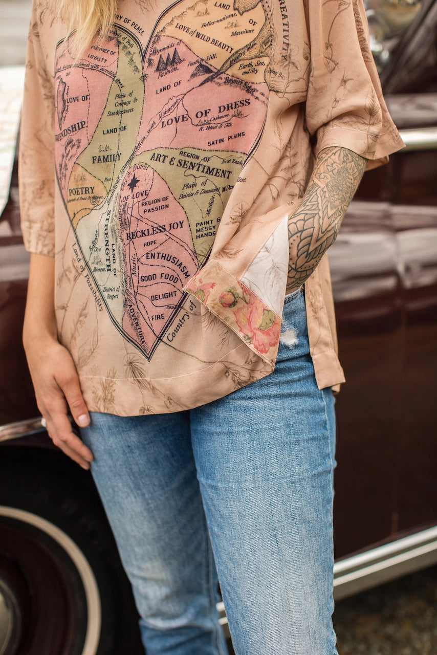 Market Of Stars -  Map of My Heart Bohemian Tee Luxe Bamboo Tunic Shirt