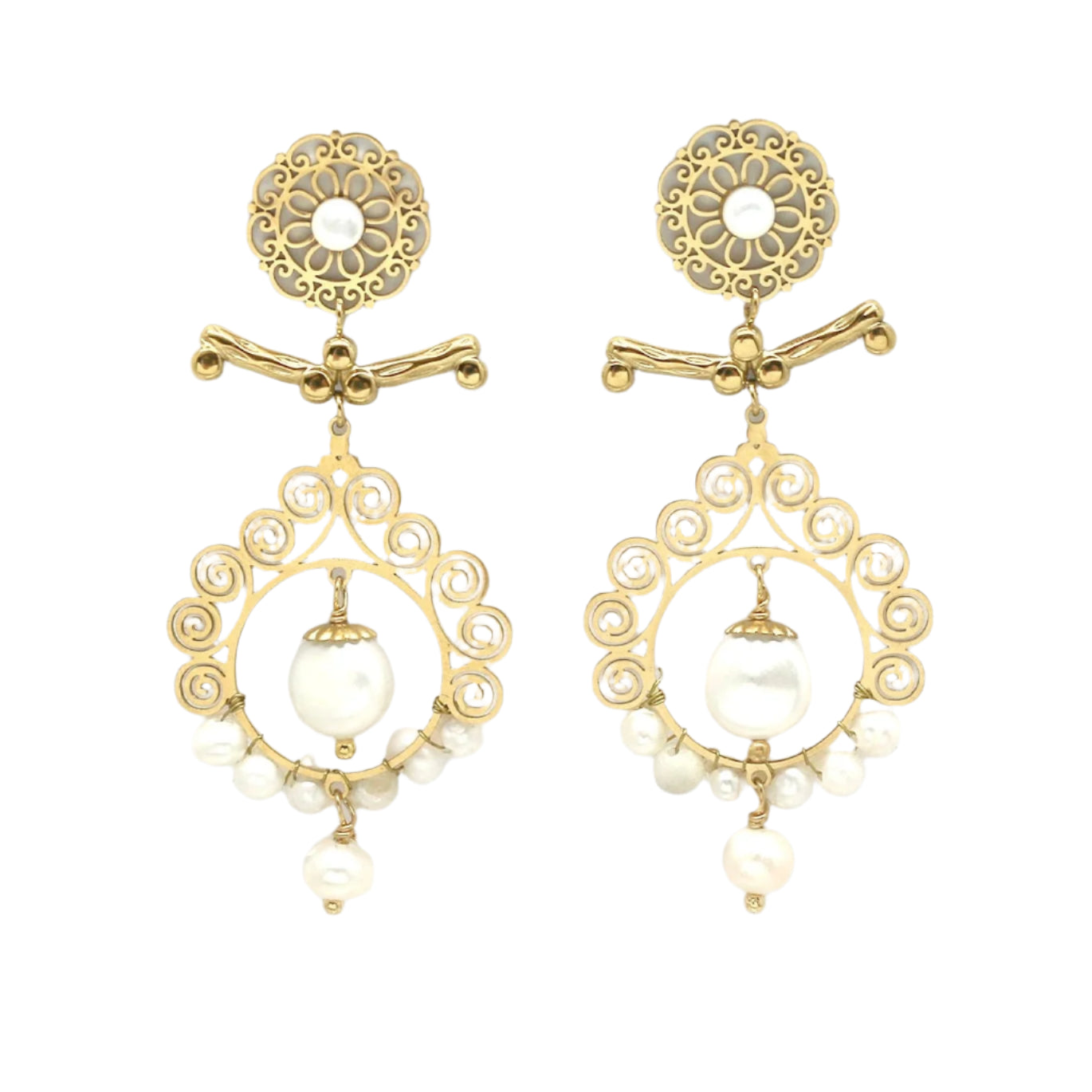 Gold Dangle Pearl Earrings