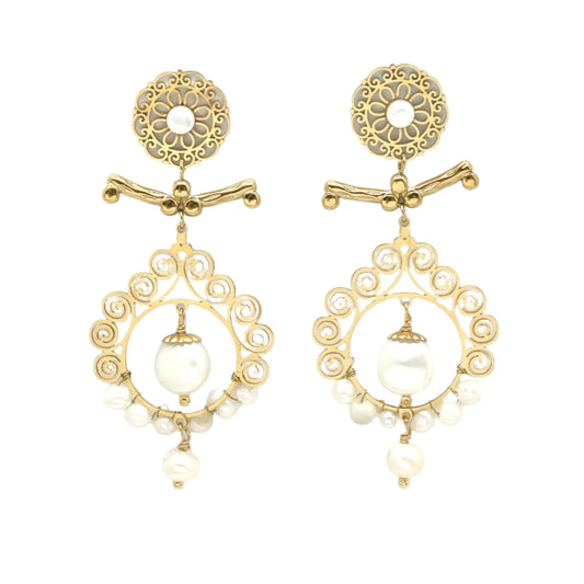 Gold Dangle Pearl Earrings