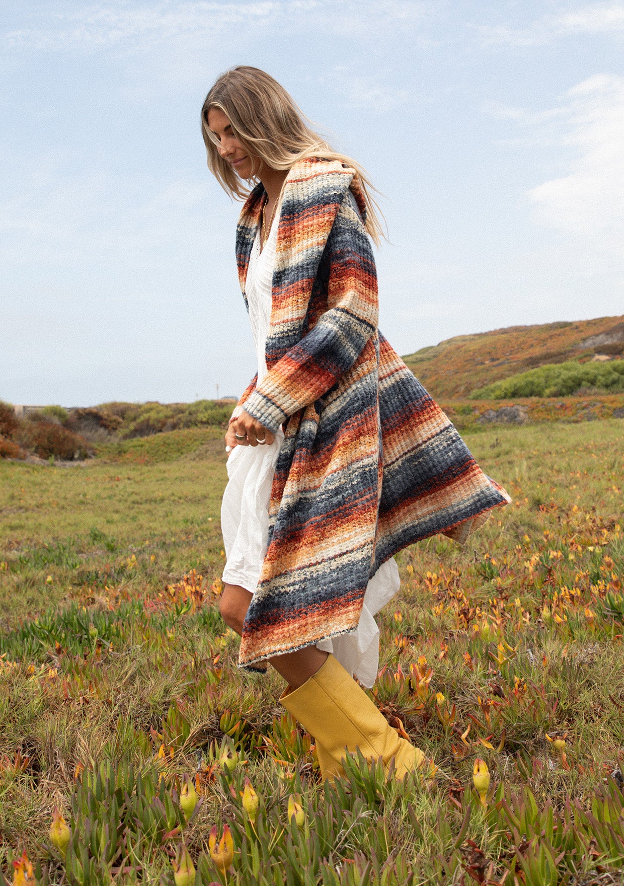 Knit Space Dye Long Sleeve Open Front Cardigan