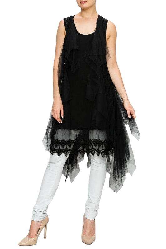 Black Vest Mesh Dress - Ships Late September