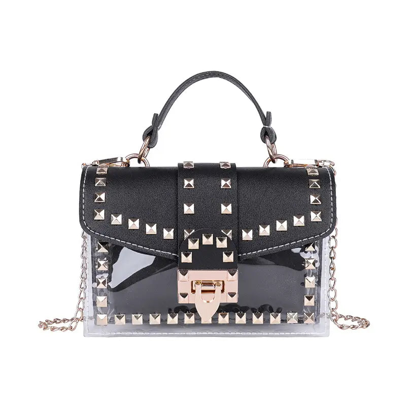 Studded Clear PVC Crossbody Handbag in Black