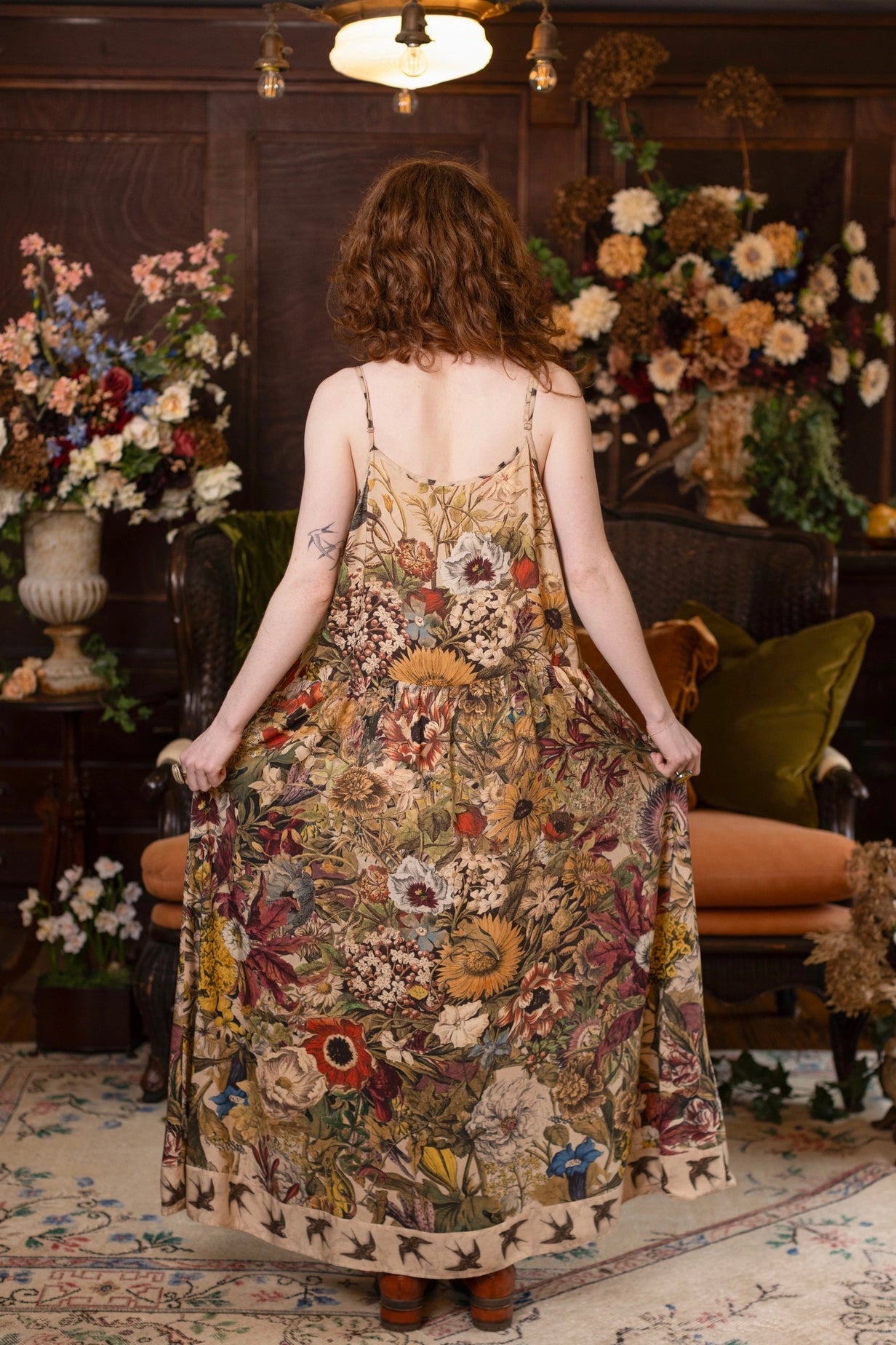 Golden Hour Bohéme Long Maxi Slip Dress w/ Floral Print Pre-Order Ships August 2026