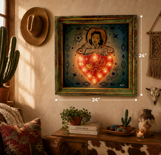 Honky Tonk Angel - 24" Square Lighted Handmade Artwork