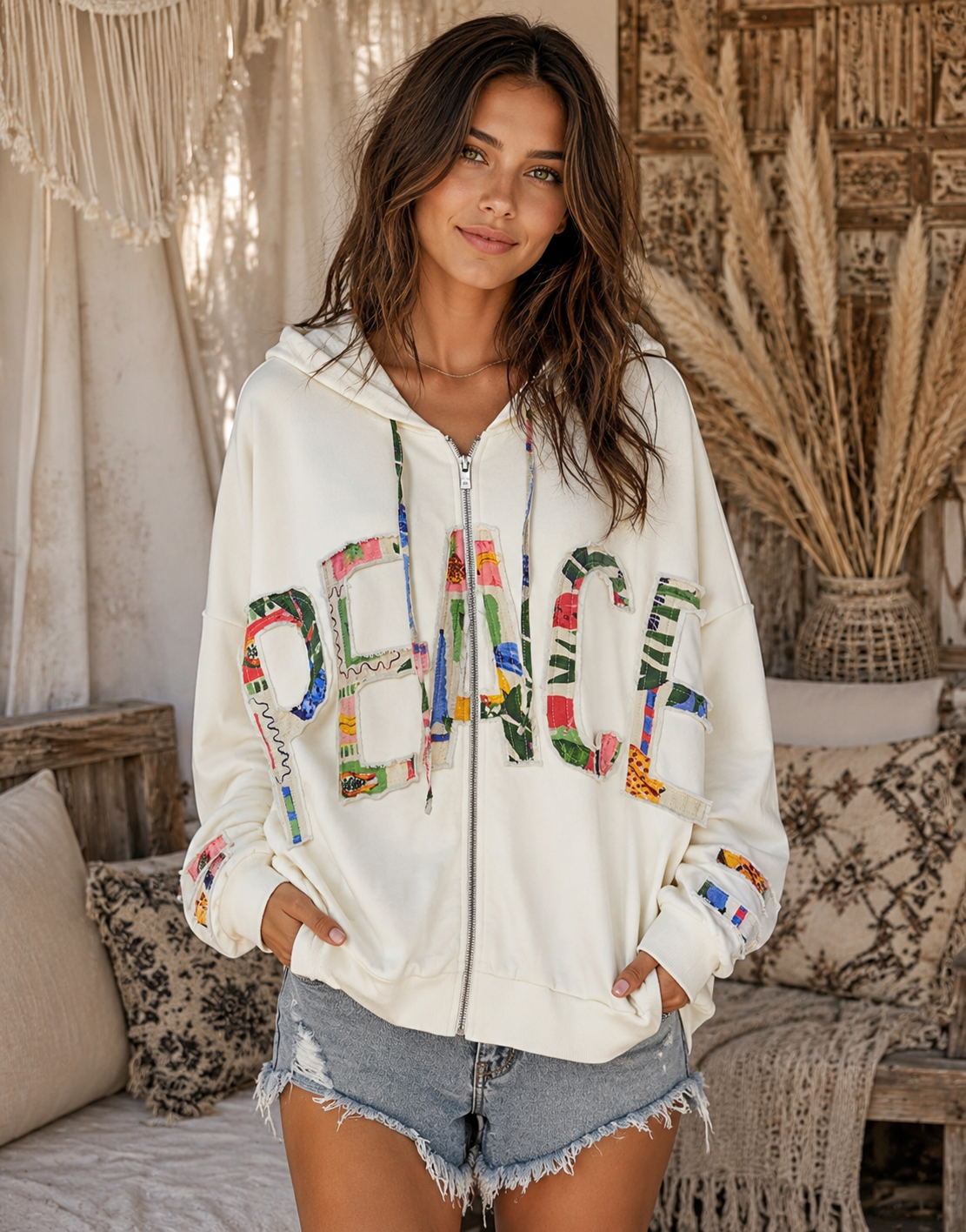 "Peace" Hooded Zip Up Sweatshirt