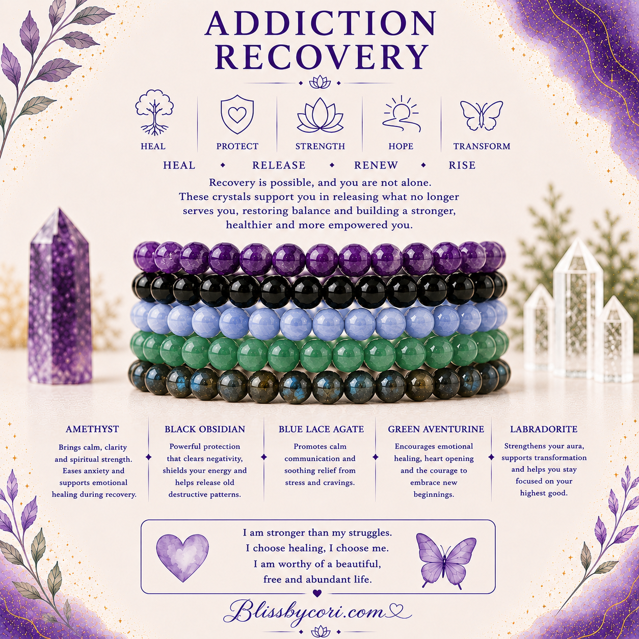 Addiction Recovery Gemstone Bracelet Stack