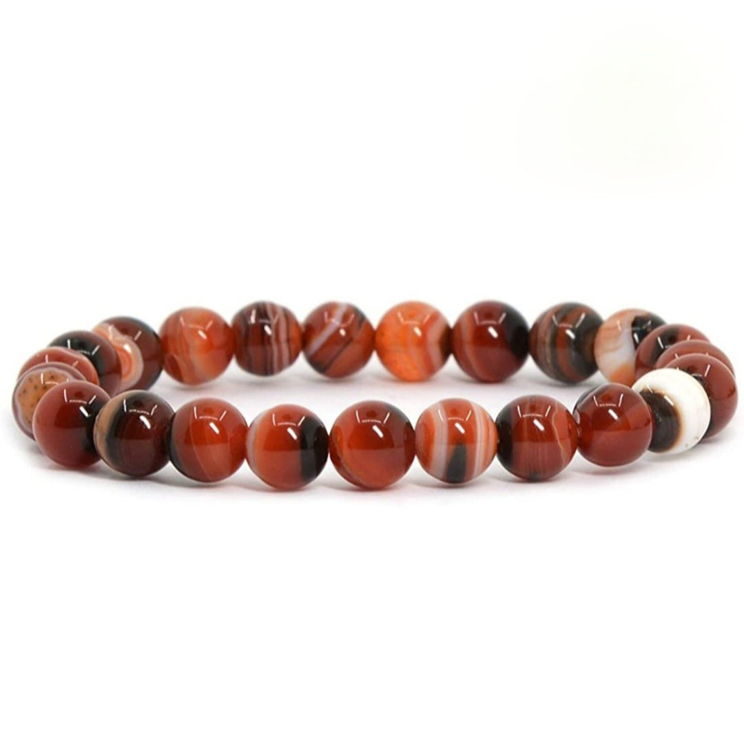 Orange Crazy Lace Agate Unisex Reiki Healing Beaded Gemstone Bracelet