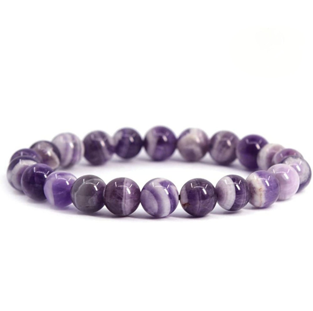 Chevron Amethyst Unisex Reiki Healing Beaded Gemstone Bracelet