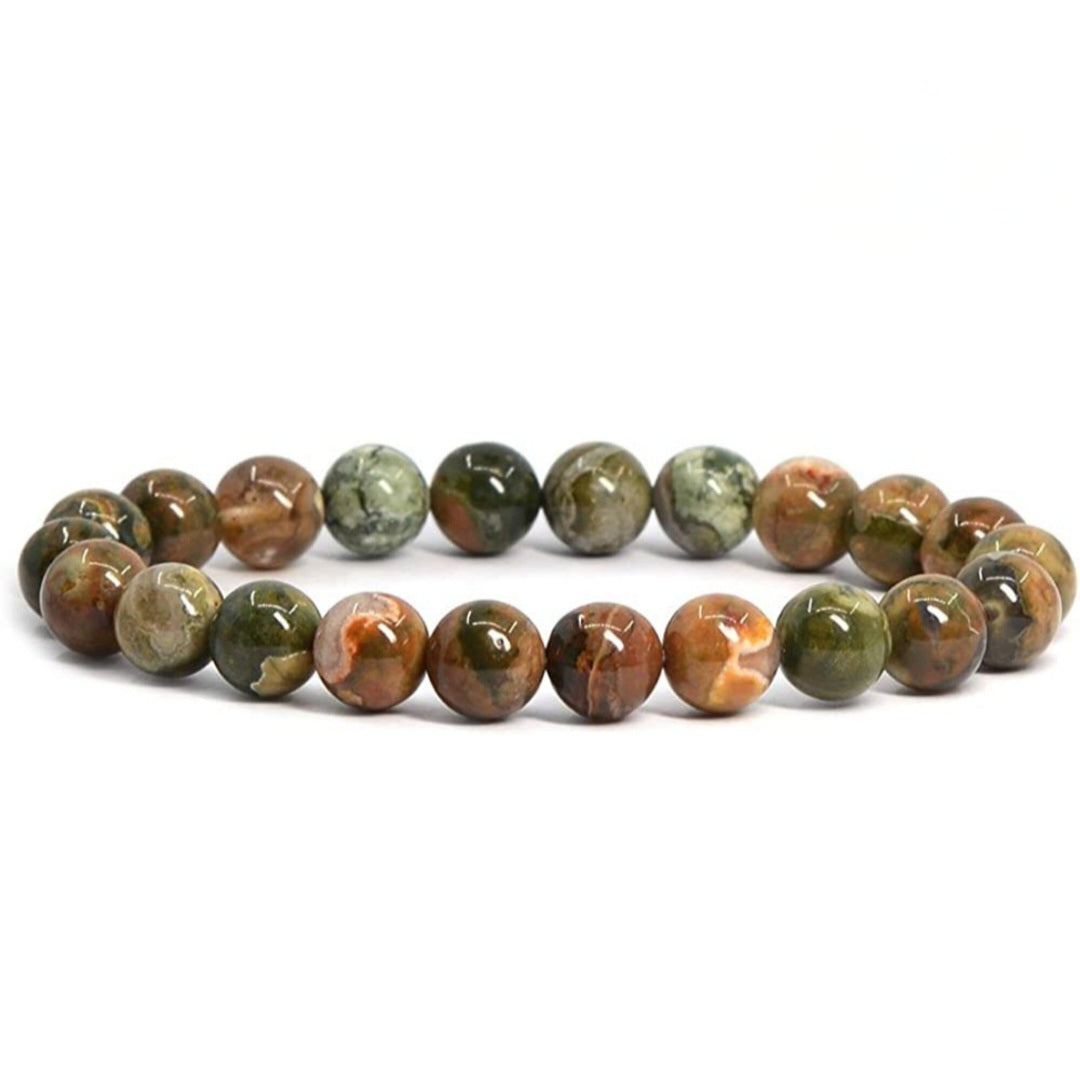 Rainforest Rhyolite Unisex Reiki Healing Beaded Gemstone Bracelet