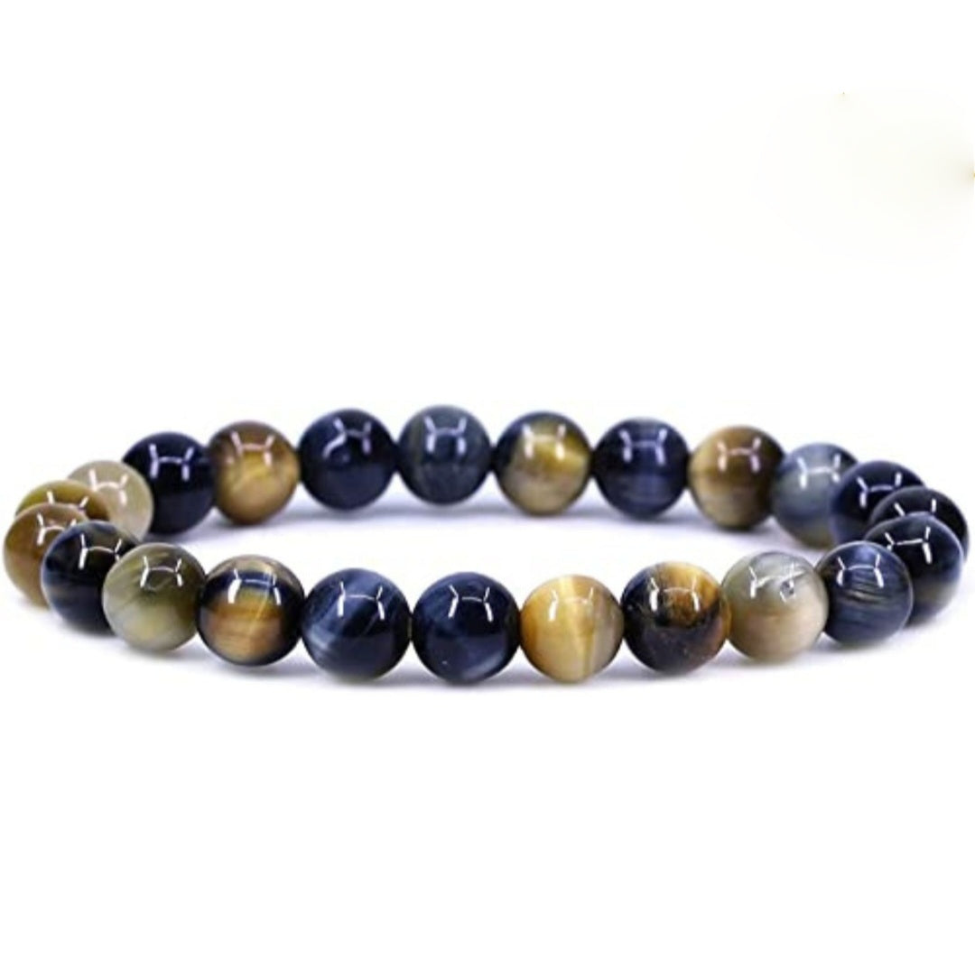 Blue & Gold Tiger's Eye Unisex Reiki Healing Beaded Gemstone Bracelet