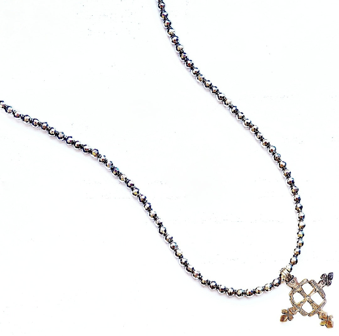 Long Layered Ethiopian Coptic Cross Pyrite & Labradorite Boho Necklaces