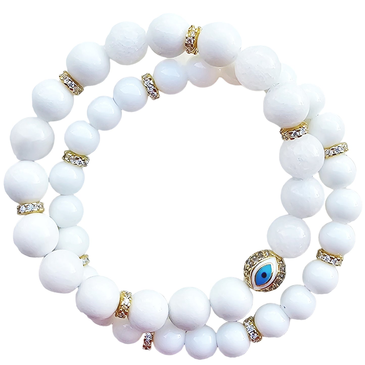 White Jade Evil Eye Reiki Healing Beaded Bracelet Stack